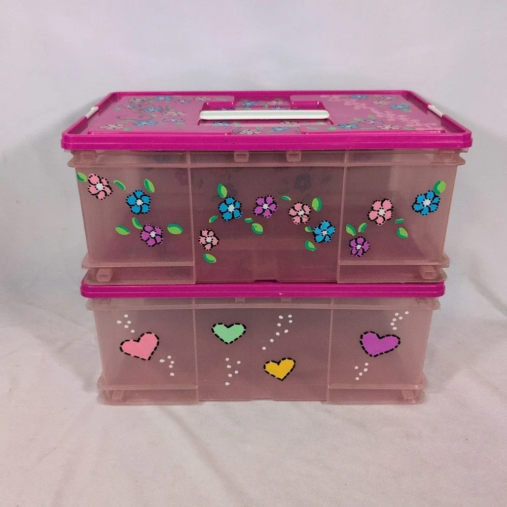 VTG 90s Decorated Sterilite Show Offs Storage Container 1697 See Thru Pink